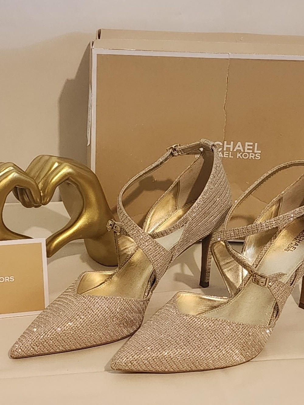 Michael Kors Gold Glitter Pointed-Toe Strappy Pumps - Picture 5 of 8